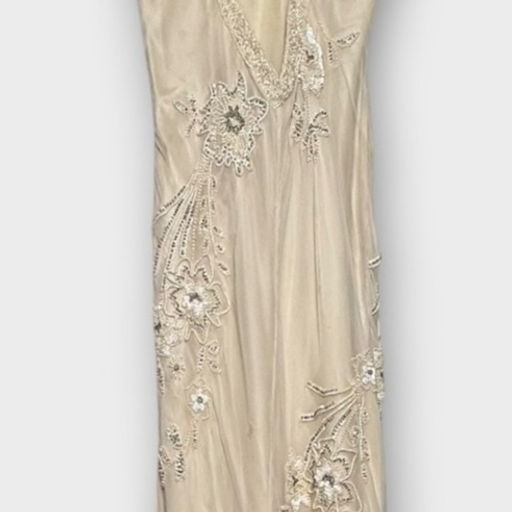 VTG Scala Silk Slip Dress Wedding Formal Beads Sequins Embroidery Ivory Sz Large - Picture 16 of 16